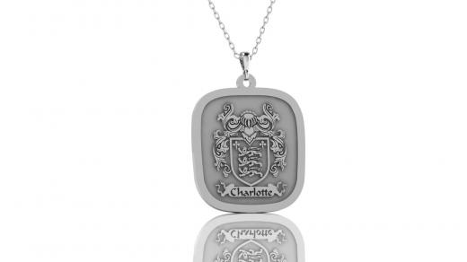 Square Family Crest Necklace – Custom Gold or Silver Pendant | Personalized
